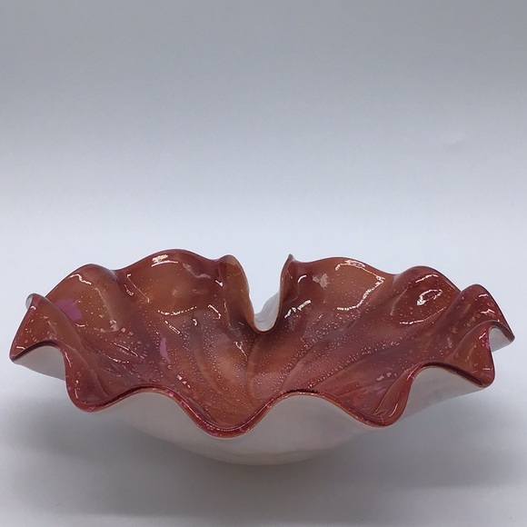 Vintage Murano White Cased Aventurine Scallop Shaped Bowl - Picture 3 of 10